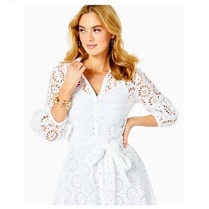 EUC Lily Pulitzer Mialynn white eyelet midi dress size 2 in resort white